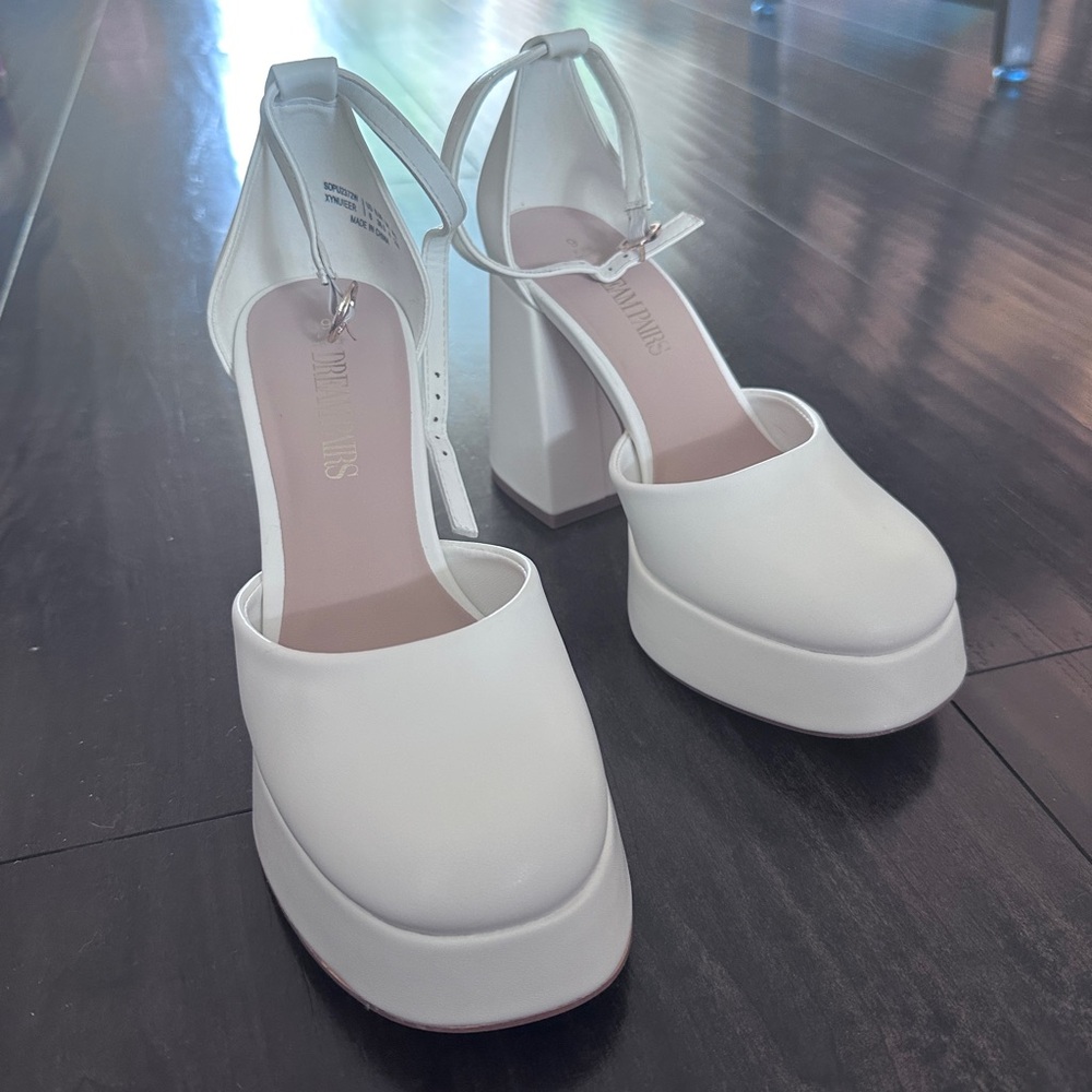 White Women's Chunky Platform Heels